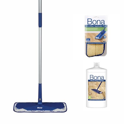 Bona Mop Microfibra + Refil Aplicador lã sintética + Refresher Piso De Madeira - 1L